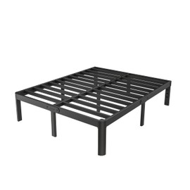 KZZLOL Black Bed Frame Queen Size 14 Inch, Metal Queen Bed Frame No Box Spring Needed, DIY Headboard Holes, Heavy Duty Steel Support 3500 LBS, Noiseless, Round Corner Leg, Storage Space, Easy Assembly