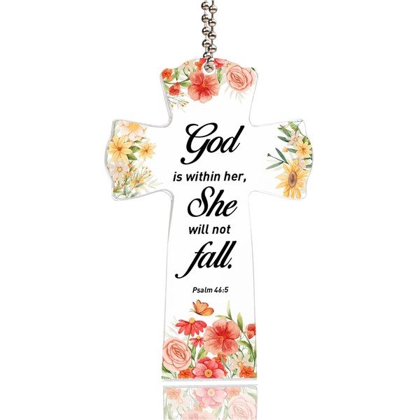 Christian Cross Keychain for Women,Psalm 46:5 God is Within Her
