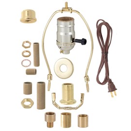 B&P Lamp® Brass Finish Floor Lamp Wiring Kit with a 3-Way Socket, 12 Inch Harp, and 12 Feet Long Lamp Cord
