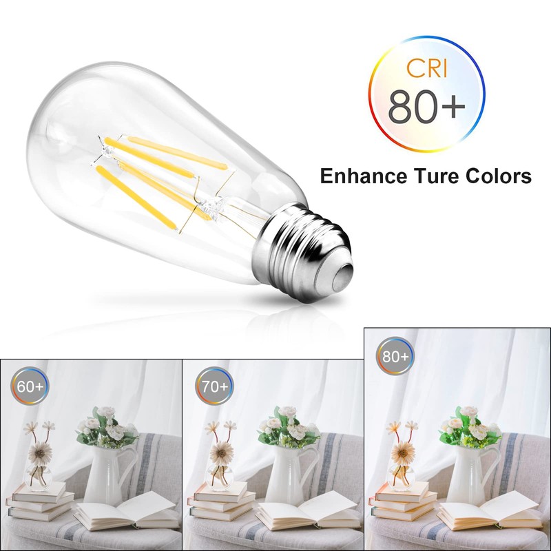 Ascher LED Edison Bulbs 6W, Equivalent 60W, High Brightness Cool