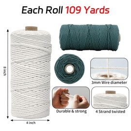 12 Rolls Natural Macrame Cord 3 mm x 1308 Yards,Natural Cotton Twine,Colored Macrame String,Cotton Rope for DIY Crafts Knitting,Plant Hangers,Decor (Classic Color 3 mm x 1308 Yards)
