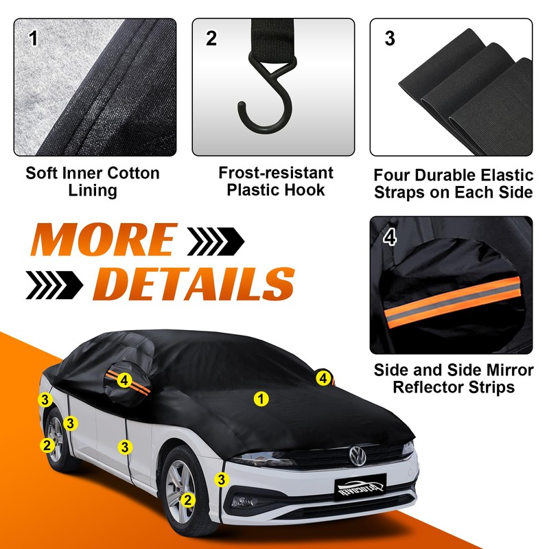 Half Car Cover Sedan M, Car Snow Cover for Windshield