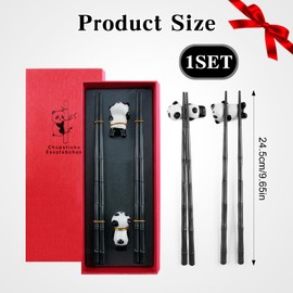 2 Pairs of Panda Sushi Chopsticks Set, 2 Pairs Bamboo Sushi Sticks with 2 Panda Holders, Chinese Chopsticks for Eating, Japanese Reusable Chopsticks, Dishwasher Safe for Sustainable Sushi Set