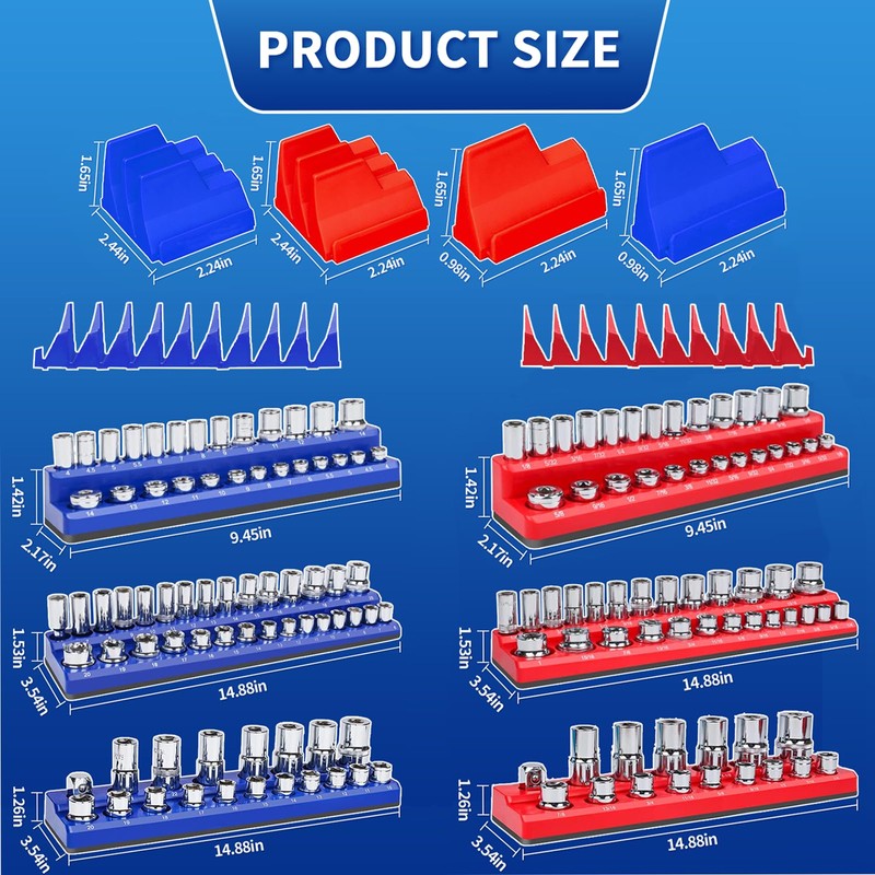 PRRPRR 8PS Magnetic Wrench and Socket Organizer Set, Tool Trays