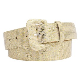 COTIM COYIN Broad Girls Sequin Sparkly Leather Belt, Gold, Fit Waist Girth: 25"-37" (63.5cm-94cm)
