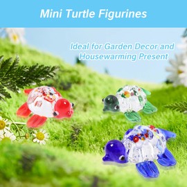 NIIIYTYB 3 Packs Crystal Turtle Figurines Mini Glass Turtles Colorful Sea Animal Figurine Splash Decor Handmade Art Blown Glass Collectibles for Home Decoration Red Blue Green