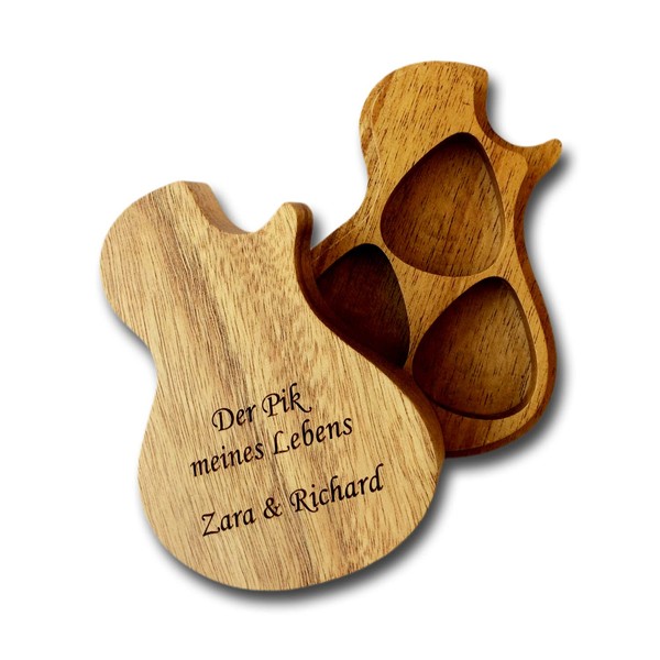 Personalised Wooden Guitar Case for Plectrums with Desired Engraving Your