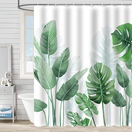 APOMOONS Shower Curtain Set Mould Proof Resistant Shower Curtains 180 x 180 cm (71x 71 Inch), Shower Curtains Bathroom Curtains Nature Green Leaves Bathroom Shower Curtains with 12 Hooks