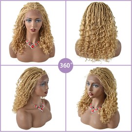Premium Quality Box Braided Wigs 12.5"X4.75" Swiss Lace Front with Baby Hair Natural Looking Synthetic 18'' Light Weight Hair Hand Tied Wigs for Black Lady (#27/613M Blonde)