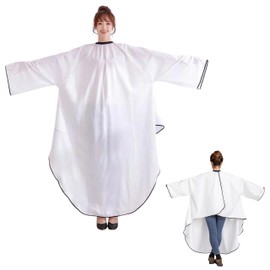 East Leaf Cut Cloth, Hair Cape with Sleeves, Large, For Haircuts, Antistatic, Self Cut, For Beauty Salons, Home, Adults, Children, white