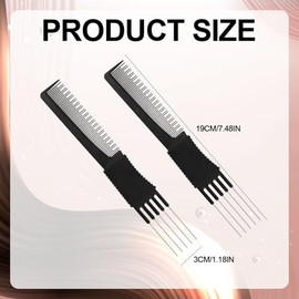 2uds Peines para Mujeres, Peine Negro de Doble Cabeza para con Herramienta Peine de Horquilla con Puntas de Metal para Peluquería de Mujeres para Estilizar y Peinar el Cabello Fino y Grueso