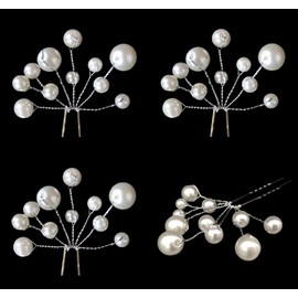 White Pearl Cluster Hair Pin Set - For Weddings, Proms, Formal Dress