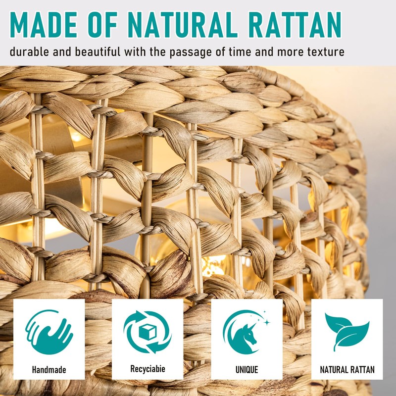 Rattan Ceiling Fans with Light and Remote, Boho Fandelier Ceiling