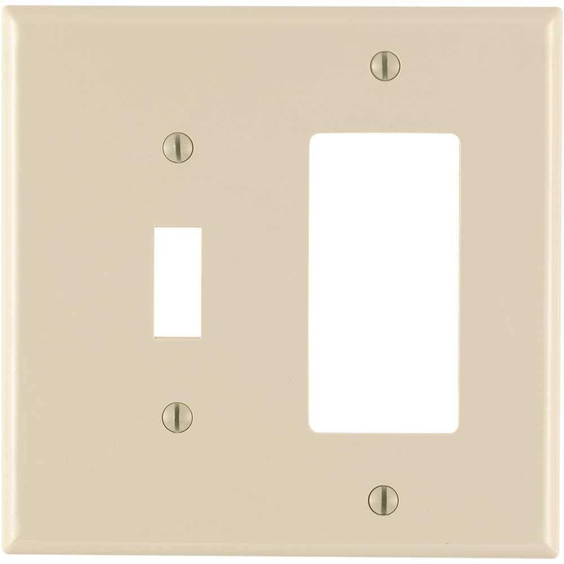 Leviton 2-Gang 1-Toggle 1-Decora/GFCI Combination Wallplate, Midway Size, PJ126-T, Light