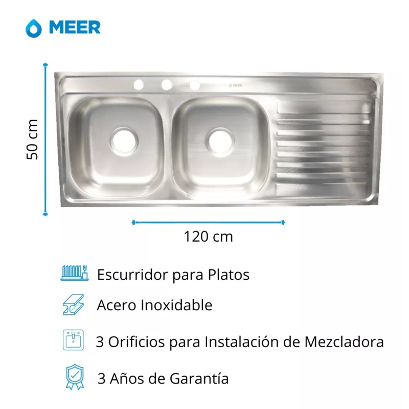 CNX Tarja Doble Cocina Para Empotrar Con Escurridero 120 X