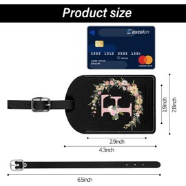 BHAHB 2 Pack Initial Letter Luggage Tag Monogram Luggage Tag PU Leather Suitcase Tags Funny Aesthetic Cute Flower Floral Monogrammed Travel Bag Labels for Women Girls (Letter-F)