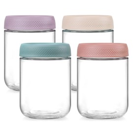NETANY 4-pack 16oz Glass jars with Airtight Lids, Overnight Oats Containers with Lids, Wide mouth Mason Salad jars, Glass Food Storage Containers for Snacks Yogurt Spice Sugar