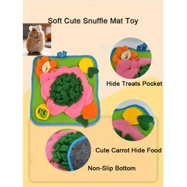 Rabbit Foraging Mat，Bunny Snuffle Mat for Hamsters Puzzle Toys Ferrets Interactive Feeding Mat for Guinea Pigs Hedgehog Chinchillas Small Animals Stress Relief (Green Pink)