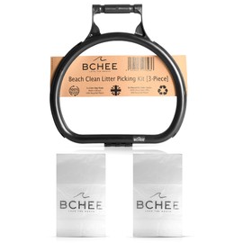BCHEE Litter Picking Beach Clean Kit | 3-Piece Set | Contains 1x Litter Bag Holder Hoop 100% Recycled Plastic Made In Britain | 2x Reusable Litter Bags Sacks 100% Recyclable | UK Small Business