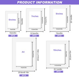 Picture Mounts for Frames 20pcs, 5 Sizes Photo Mounts White Pictures Photos Frame Mount Mats Board for Image Display Artworks Paintings