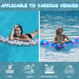 Inflatable Swimming Pool Noodles, 2 Pack Soft Fabric Quick Drying Covered Large Pool Floats Noodles, Premium Buoyancy Swim PoolFloats with Portable Storage Bag for Pool Party Toy (Flamingos/Turtles)