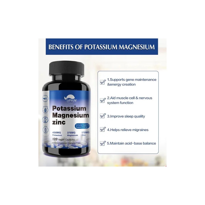 Potasio + Magnesio + Zinc Con 120capsulas Vpkin Hecho En