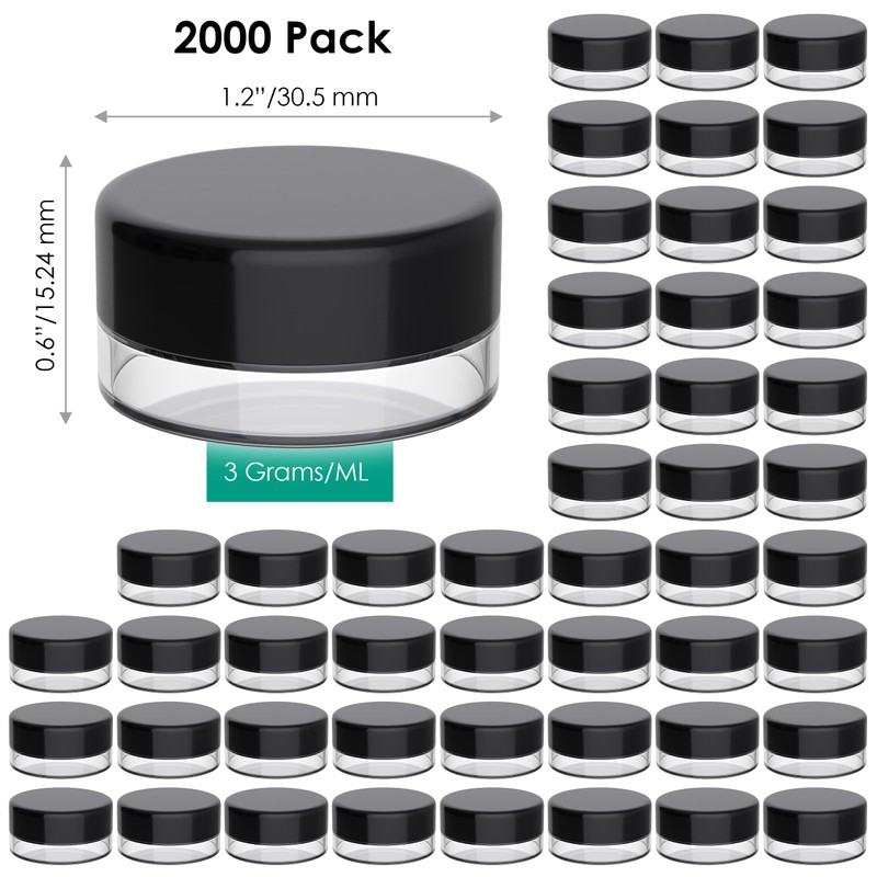Houseables 3 Gram Jar, 3 ML Jar, BPA Free, Black,