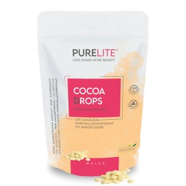 PURELITE Cocoa Drops weiss 450g, zuckerreduzierte weiße Schokodrops ohne Zuckerzusatz mit Erythrit & Stevia ohne Nachgeschmack, Schokotropfen zum Backen, kalorienbewusst 70% weniger Zucker