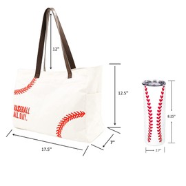 Baseball Bags & Baseball Tumblers , Baseball Mom Gifts,Sports Mom Essentials , Large Canvas Baseball Tote Bag with Drink Cups, Baseball Accessories, Baseball Coach Gifts for Adult (white, x-large)
