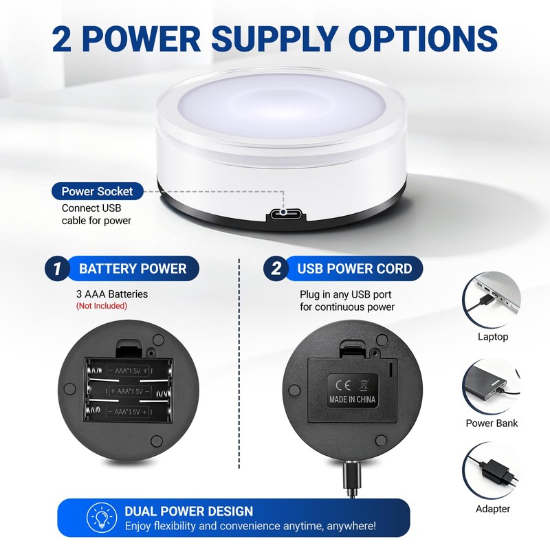 Silver Round LED Light Base Multicolor Display Stand (Two packs)