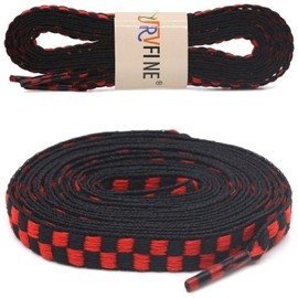 YJRVFINE Flat Checkered Shoe Laces: Wide 5/16" Patterned Shoelaces for Sneakers Red Black 63 Inch 2 Pair