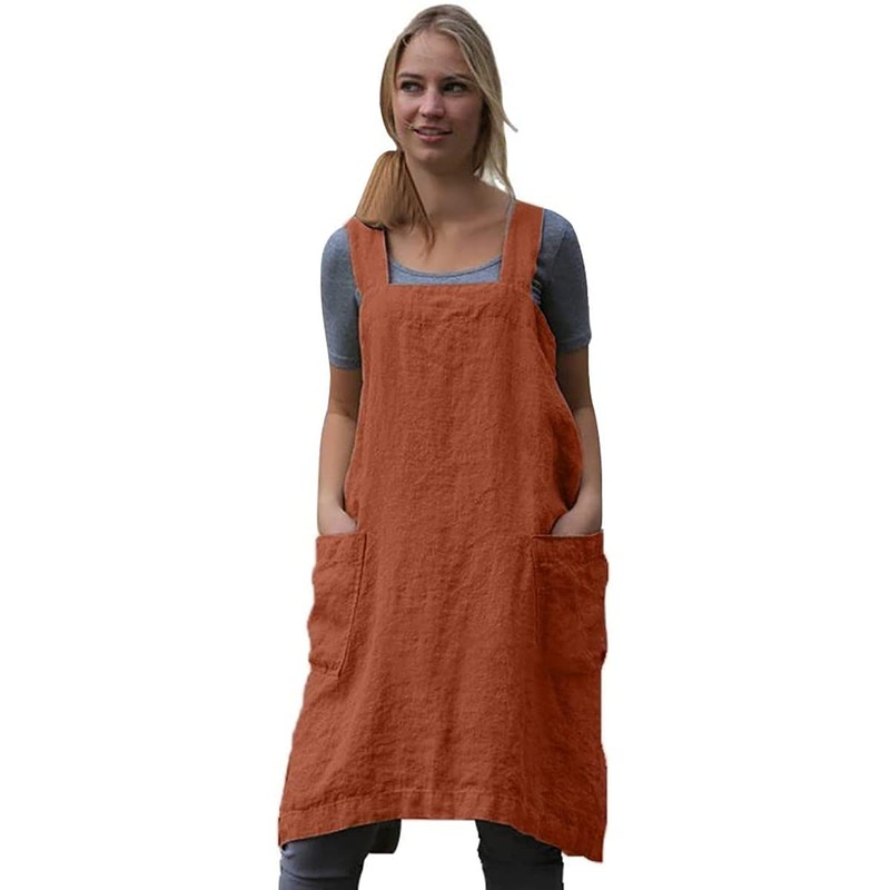 WROLEM Women's Cross Back Pinafore Apron with Large Pockets Home