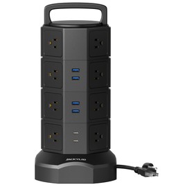 Power Strip Tower Surge Protector, JACKYLED 16 Outlets 6 USB (2 USB C) Charging Station, Extension Cord with Multiple Outlets, 1050J 1625W/13A Outlet Extender 6.5ft Extension Cord for Home Office