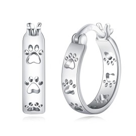 Paw Earrings 925 Sterling Silver Cat Dog Paw Print Hoop Earrings Animal Jewelry Gifts for Womens