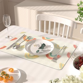 QIYI Pastel Rainbow Faux Leather Placemats, Set of 4, Waterproof Oil-Proof Heat-Resistant PU Table Mats for Kitchen, Dining, Indoor & Outdoor Use, 45×30cm, Whimsical Hand-Painted