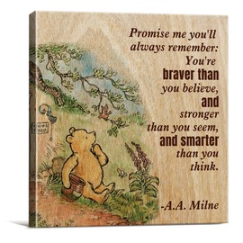 Winnie the Pooh Wall Art Decor Remember You're Braver Than You Believe Quote Canvas Painting Pictures Framed Canvas Print Sign Artwork Ready to Hang for Home Nursery (8x8 Inch)
