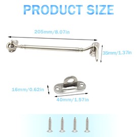 Yosawo 2 Pcs Cabin Hook and Eye Latch,Stainless Steel Heavy Duty Barn Barn Door Swivel Window Hook Lock for Garage, Garden Gates, Closet Shed（Silver-205mm）