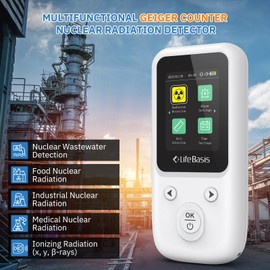 LifeBasis Geiger Counter Nuclear Radiation Detector, Radiation Dosimeter with TFT Display and Smart Alert Rechargeable Beta Gamma X-ray Radiation Monitor (with Lanyard and Bracket) - White