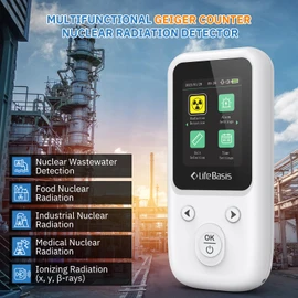 LifeBasis Geiger Counter Nuclear Radiation Detector, Radiation Dosimeter with TFT Display and Smart Alert Rechargeable Beta Gamma X-ray Radiation Monitor (with Lanyard and Bracket) - White