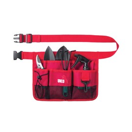 UNCO- Adjustable Gardening Belt, Red, 7 Pockets, Wear, Cut and Water Resistant, Garden Tool Belt Pouch, Waist Apron with Pockets