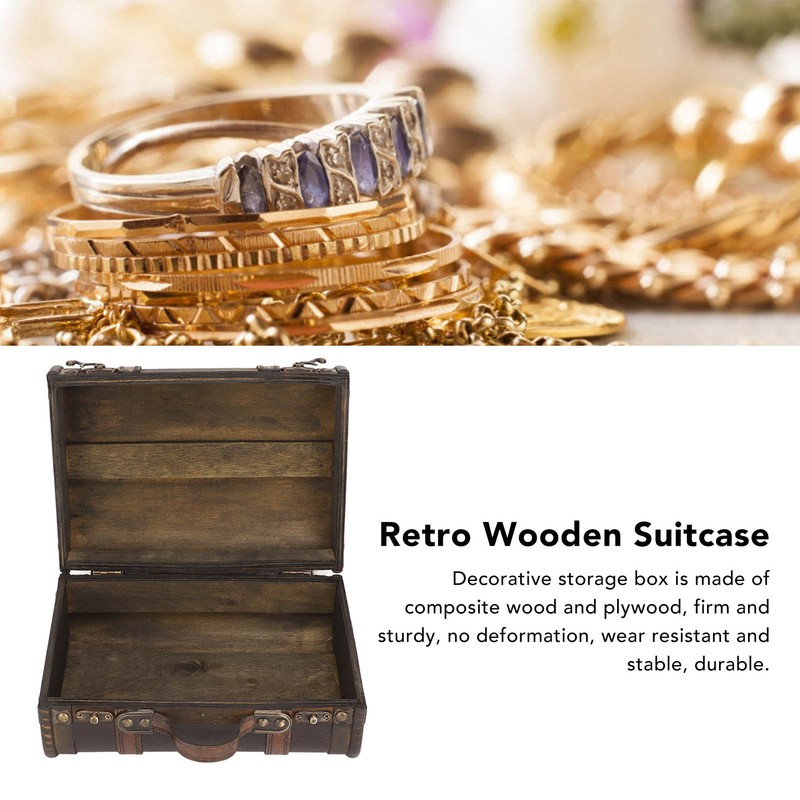 Retro Wooden Suitcase Home Party Artificial Leather Jewelry Necklace Storage