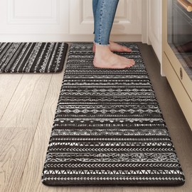 Ailsan Kitchen Mats Cushioned Anti Fatigue, Non Slip Kitchen Mats for Floor 2 Piece, Memory Foam Kitchen Mat Set, Waterproof Comfort Standing Mat for Sink, Laundry, Office, Black