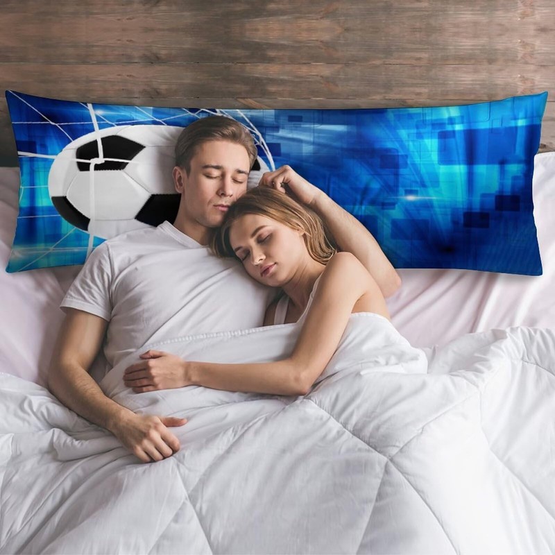 Soccer Football in Goal Net Body Pillow Cover with Zipper