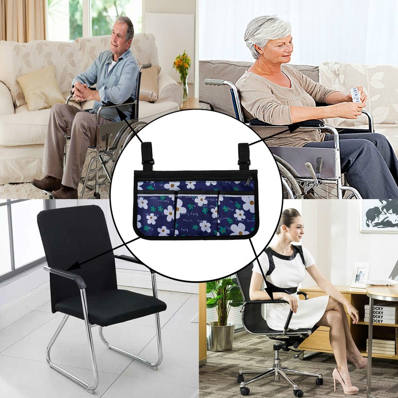 Wheelchair Bag with Pockets Reflective Strips Armrest Side Bag for