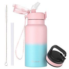 OLDLEY 500 ml Children's Stainless Steel Water Bottle with Straw for School with 2 Different Lids, Metal Vacuum Insulated Water Bottles for Boys Girls Toddler Children Hot Cold Drinks BPA Free