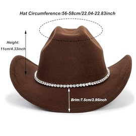 Women Sparkly-Rhinestone Western-Cowgirl-Hat Glitter-Bling Cowboy-Hat Felt-Rodeo-Hat for Disco-Party Medium/Large