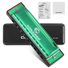 Conjurer Blues Harmonica in C Major Beginners & Children Blues Harp C 10-Hole Diatonic Harmonica Instrument Muntamonica with High-Quality Brass Reeds and Excellent Sound, Green