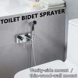 BSTIIU Handheld Bidet Sprayer for Toilet Hot and Cold Baby Diaper Douche Kit, Solid Brass 2 Function Bidet Faucet Attachment, 2 Hole Bathroom Vanity Side Board Mount, Chrome