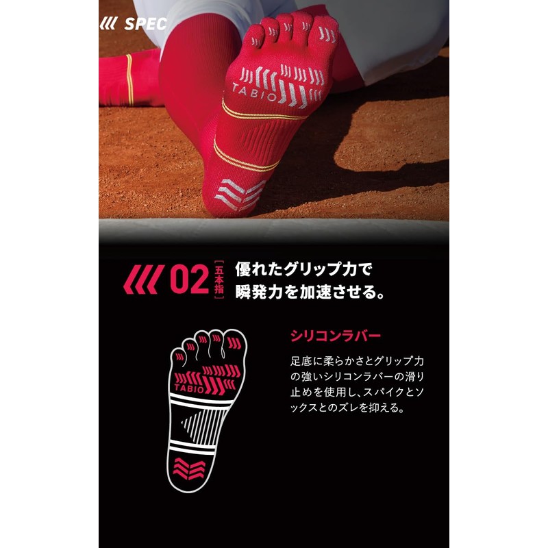 Tabio Baseball Five Finger Long Socks, 9.8 - 10.6 inches