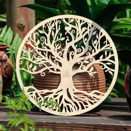 Qallicon 11.5'' Tree of Life Wall Decor Sacred Geometry Wall Art, Crystal Grid Chakra Wooden Wall Art Yoga Wall Art Decor Meditation Altar Decor Zen Wall Decor Spiritual Gifts